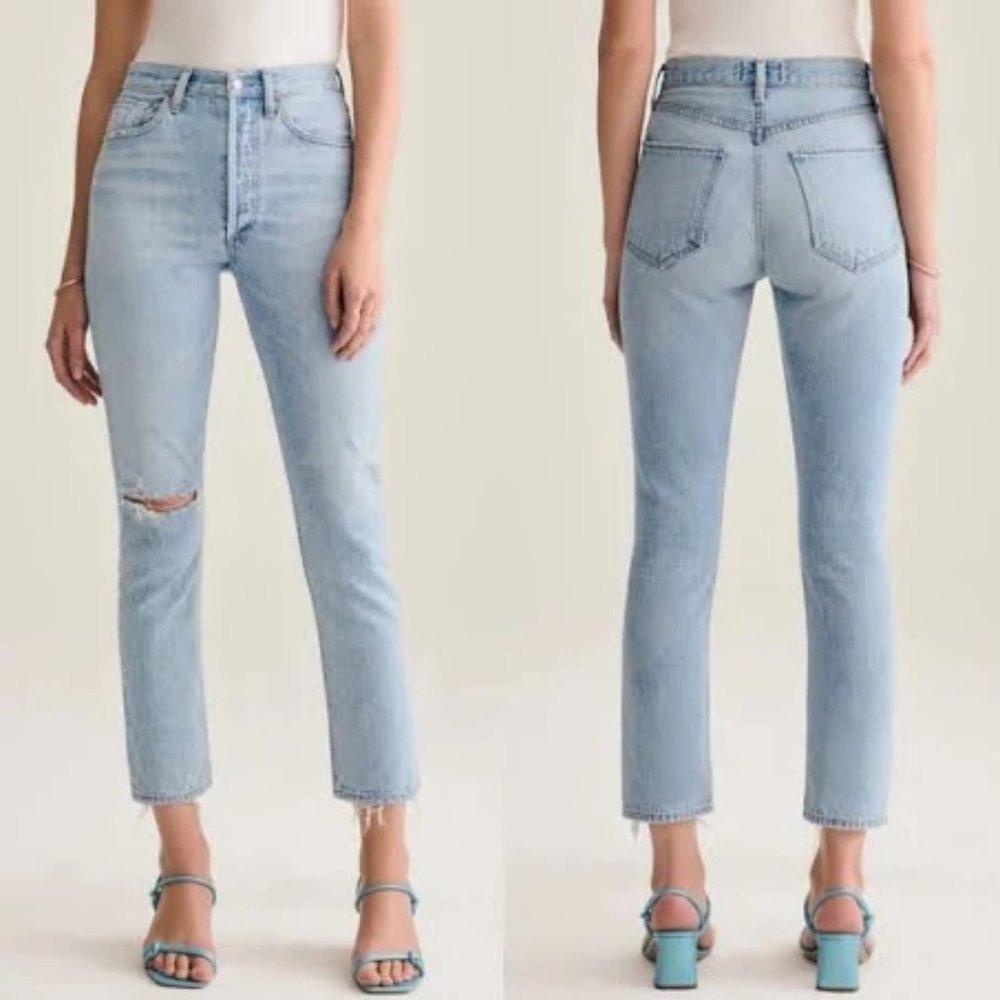AGOLDE Riley High Rise Straight Crop Distressed Jean
